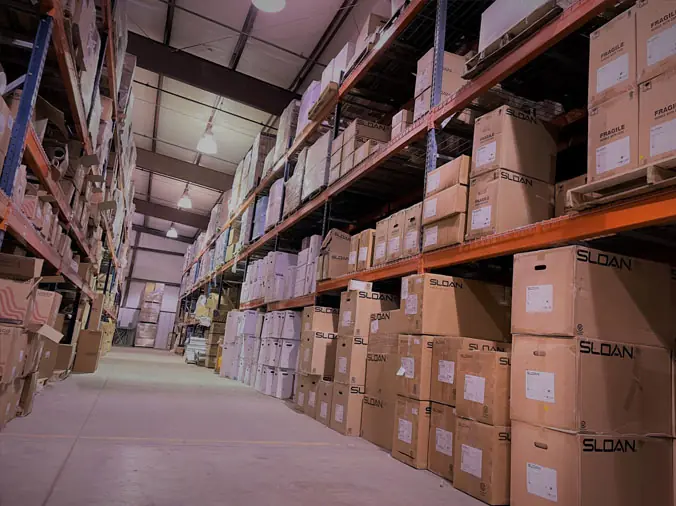Warehouse interior with professional plumbing supplies